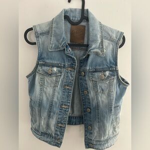 Distressed Denim Blue Sleeveless Vest Garage Small